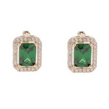 14ct Yellow Gold Green Gemstone And Cubic Zirconia Cluster Earrings