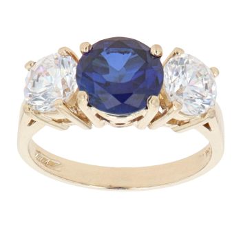 14ct Yellow Gold Created Sapphire And Cubic Zirconia Three Stone Ring