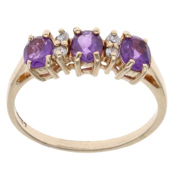 9ct Yellow Gold Purple Gemstone Three Stone Ring