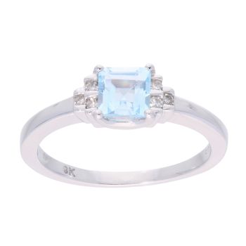 9ct White Gold Blue Topaz and Diamond Square Ring