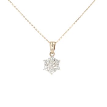 9ct Yellow Gold 0.50ct Diamond Cluster Pendant And Chain 18"