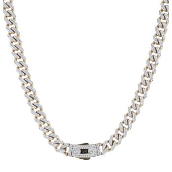 14ct Yellow Gold Monaco Curb Classic Full Cubic Zirconia Pave Lock Chain 20"
