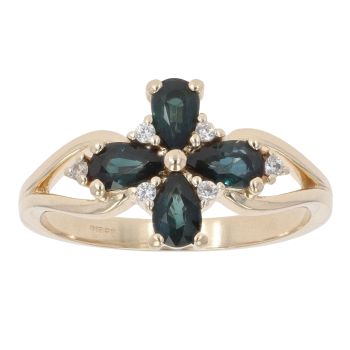 9ct Yellow Gold Sapphire And Cubic Zirconia Cluster Ring