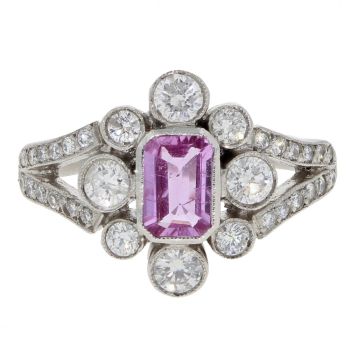 Platinum 0.80cts Diamond And Pink Sapphire Ring