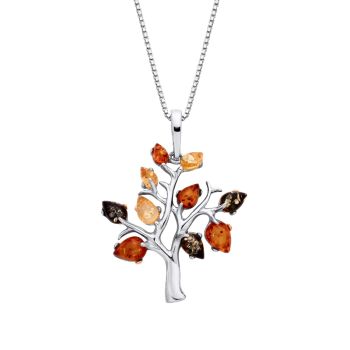 Sterling Silver Baltic Amber Tree of Life Pendant Necklace