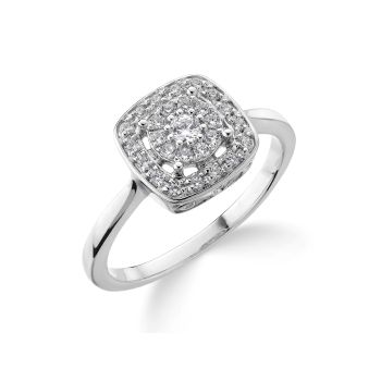 9ct White Gold 0.20ct Diamond Square Cluster Ring