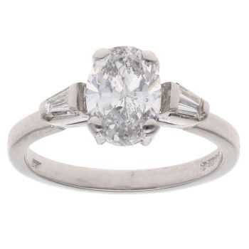 18ct White Gold 1.75ct Oval And Baguette Cut Diamond Ring
