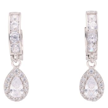 Silver Cubic Zirconia Hoop And Teardrop Charm Earrings by Icesia