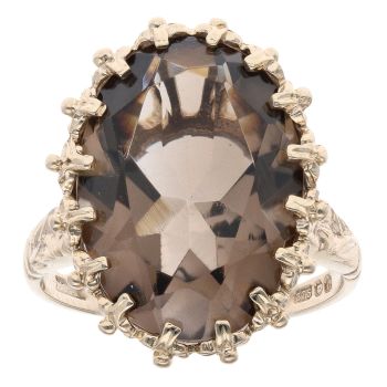 9ct Yellow Gold Smoky Quartz Single Stone Ring