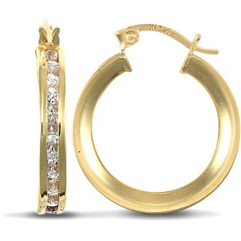 9ct Yellow Gold Channel Set Hoop Earrings