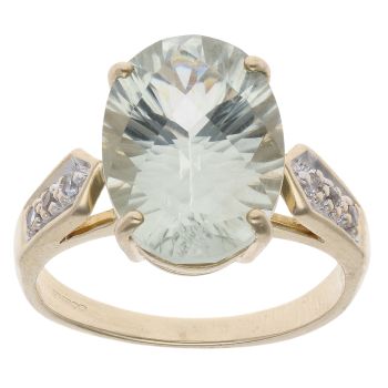 9ct Yellow Gold Cubic Zirconia and Green Quartz Solitaire Ring