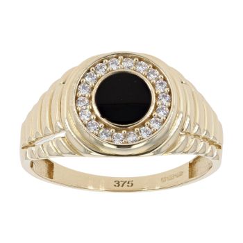 9ct Yellow Gold Onyx And Cubic Zirconia Signet Ring