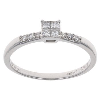 18ct White Gold 0.26ct Princess And Brilliant Cut Diamond Cluster Ring