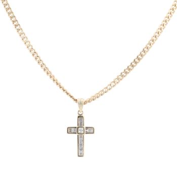 9ct Yellow Gold Cubic Zirconia Cross Pendant And Chain 18"
