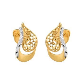 22ct Yellow Gold Curvy Petal Stud With Rhodium Finish