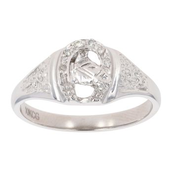 9ct White Gold 0.05ct Diamond Horseshoe And Horse Ring
