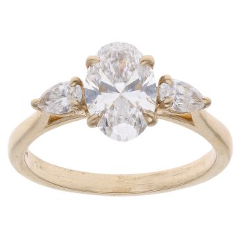 Lab Grown 9ct Yellow Gold 1.90ct Oval And Pear Cut Diamond Trilogy Ring