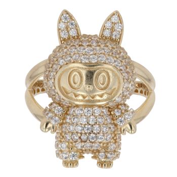 14ct Yellow Gold White Gemstone Bunny Ring