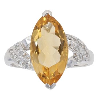 9ct White Gold 0.15ct Diamond and Citrine Solitaire Ring