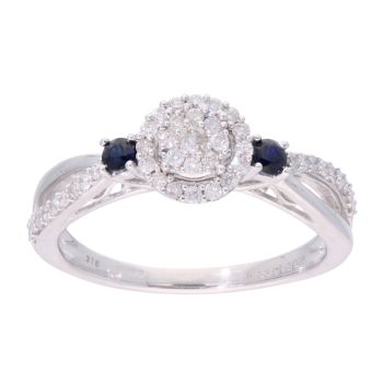 9ct White Gold 0.33ct Diamond and Sapphire Cluster Ring