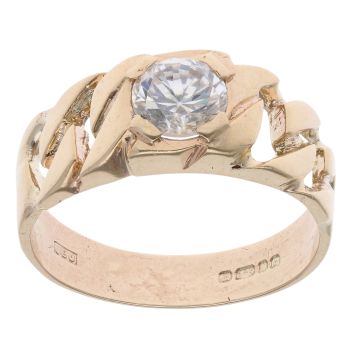 9ct Yellow Gold Cubic Zirconia Curb Patterned Signet Ring