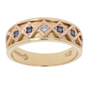 18ct Yellow Gold 0.03ct Diamond and Sapphire Clogau Ring