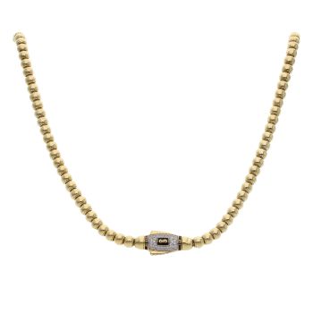 14ct Yellow Gold Monaco Bub Pave Lock Chain 22"