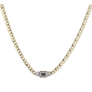 14ct Yellow Gold Monaco Curb Alternate Pave Lock Chain 20"