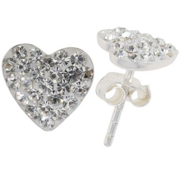 Silver Crystal Heart Stud Earrings By Icesia