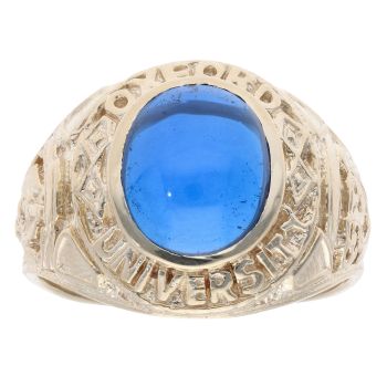 9ct Yellow Gold Blue Gemstone Cabochon College Ring