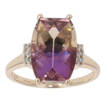 9ct Yellow Gold 0.05ct Diamond and Ametrine Solitaire Ring