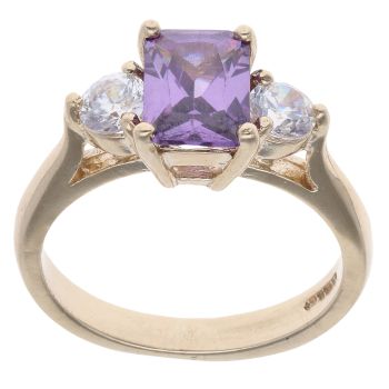 9ct Yellow Gold Amethyst And Cubic Zirconia Ring