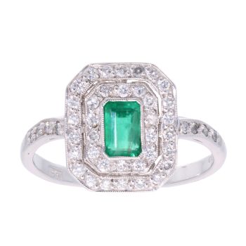 Platinum Emerald and 0.40ct Diamond Ring