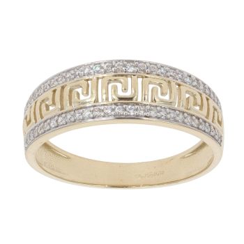 9ct Yellow Gold Cubic Zirconia and Greek Key Half Eternity Ring