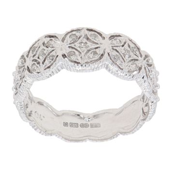 9ct White Gold 0.10ct Brilliant Cut Diamond Patterned Ring