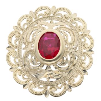 14ct Yellow Gold Red Gemstone Patterned Ring