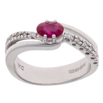18ct White Gold 0.10ct Diamond and Ruby Solitaire Ring