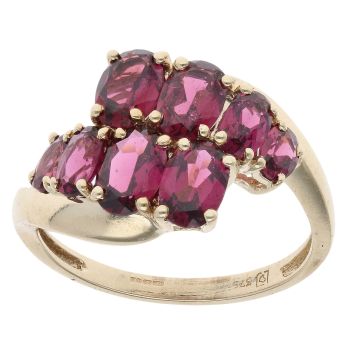 9ct Yellow Gold Pink Gemstone Cluster Ring