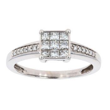 18ct White Gold 0.40ct Princess Cut Diamond Cluster Ring