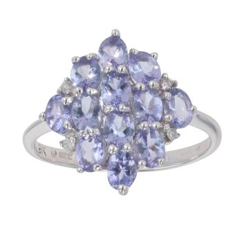 9ct White Gold Tanzanite and 0.05ct Diamond Cluster Ring
