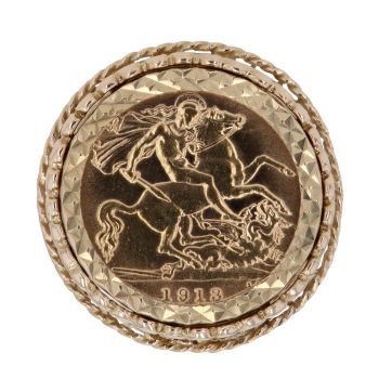 9ct Yellow Gold 1913 George V Half Sovereign Coin Ring
