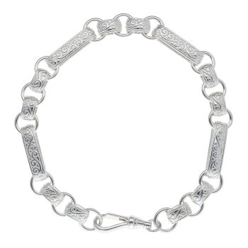 Silver Oval And Rectangular Patterned Belcher Bracelet 9" By Icesia