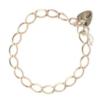 9ct Yellow Gold Heart Lock Charm Bracelet 8"