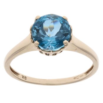 9ct Yellow Gold Blue Topaz Single Stone Ring