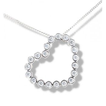 9ct White Gold Cubic Zirconia Heart Pendant And 16" Chain