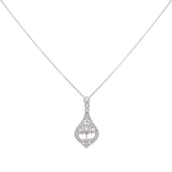 18ct White Gold 0.40ct Brilliant Cut Diamond Cluster Pendant And Chain 16"