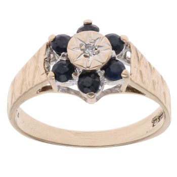 9ct Yellow Gold 0.01ct Diamond And Sapphire Cluster Ring