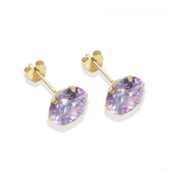 9ct yellow gold 8mm lilac CZ stud Earrings