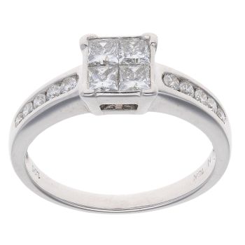 18ct White Gold 1.00ct Princess Cut Diamond Cluster Ring