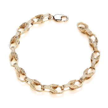 18ct Yellow ﻿Gold on Sterling Silver Men's Patterned Tulip 9'' Bracelet